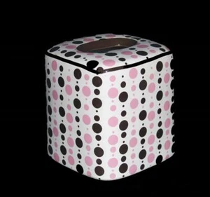 Chic Chocolate Brown Bubble Gum Pink POLKA DOTS Ceramic Tissue Box Cover UNUSED - Picture 1 of 1
