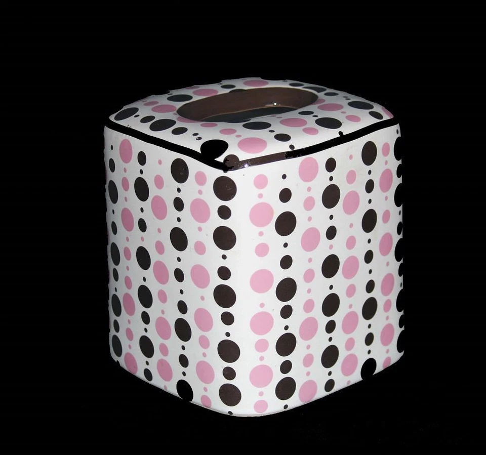 Chic Chocolate Marrón Burbuja Goma Rosa LUNARES Cerámica Pañuelo Caja Cubierta SIN USAR Foto 1 de 1