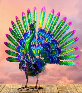 Riesen Metall Figur Pfau 54cm Vogel Garten große stabile wetterfeste Gartendeko - Afbeelding 1 van 4
