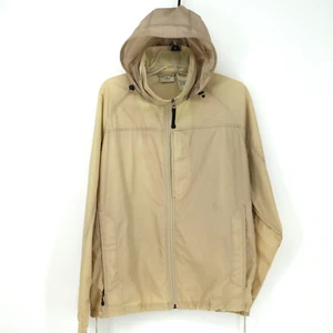 LL Bean Jacket Mens Medium Beige Nylon Windbreaker Hooded Zip O AKC5 Vintage - Picture 1 of 17