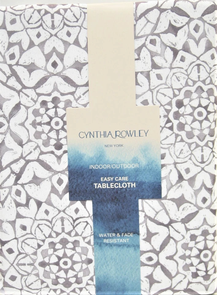 Cynthia Rowley Indoor Outdoor Fabric Tablecloth Specular Medallion Grey 60x84 - Image 1 of 1