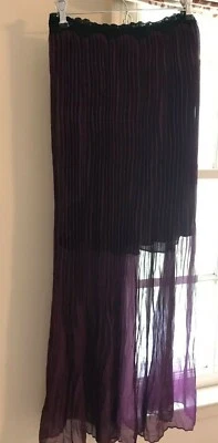 POLECI SZ MEDIUM WINE sheer LONG SILK PLEATED SKIRT WITH SHORT SKIRT UNDER WOW! - Image 1 of 4