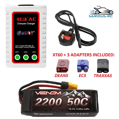 Venom RC Car Battery 11.1v 3S LiPo 2200mAh XT60 DEANS EC3 TRAXXAS & LiPo Charger