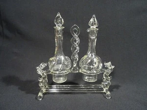 ANCIEN HUILIER VINAIGRIER EN VERRE SOUFFLE TORSADE DECOR DE CHIEN - Bild 1 von 12