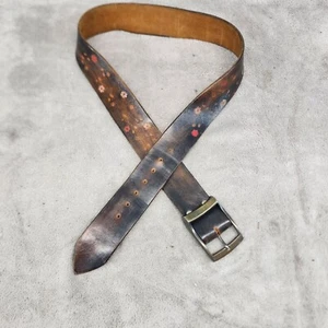 Belt Womens 34 Brown Leather Floral Print *Read* - Picture 1 of 8