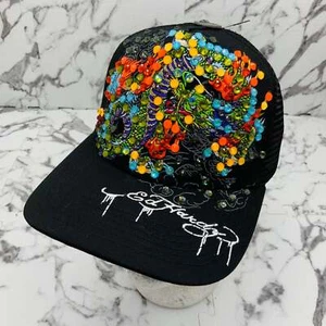 Men's Ed Hardy Dragons Black | Multicolor Rhinestone Trucker Hat NWT - Picture 1 of 8