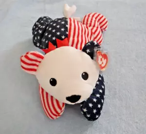 SPARKLER PATRIOTIC BEAR - TY PILLOW PAL PALS - RED WHITE & BLUE STARS & STRIPES - Picture 1 of 10