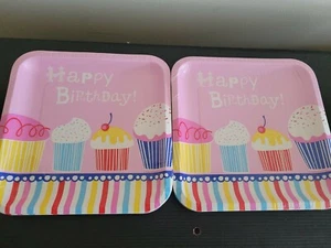 Cupcake Party Kids Happy Birthday Party 9" x 9" 24 Pcs. Paper Pink Plates - Picture 1 of 2