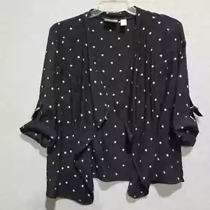 Chico's Dot Print Jacket 2 Large Black White Polka Dots Roll Tab 3/4 Sleeve - Picture 1 of 11