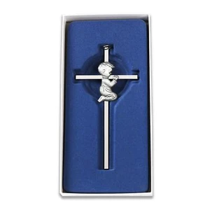 Silver Boy Wall Cross Baptism First Communion Plaque for Christening Decor - Picture 1 of 3