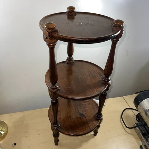 Vintage Ethan Allen Round 3-Tier Shelf End Table Plant Stand Old Tavern Wood 28” Cover