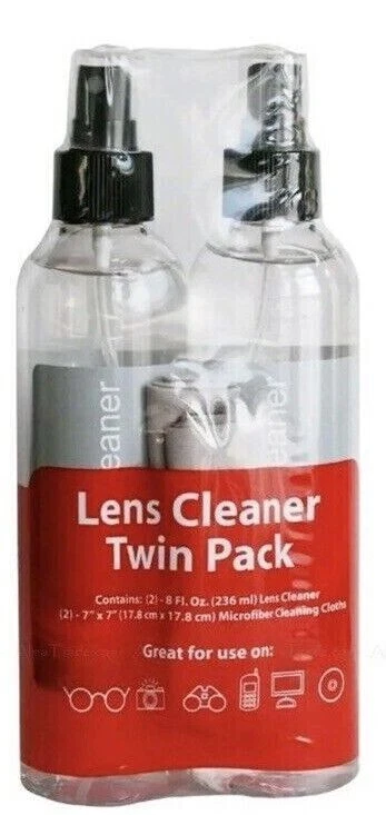 Hilco Lens Cleaner 2Month Supply Pack of 2 Microfibre Cloths + 2 Bottles x 236ml