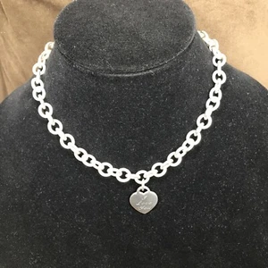 Vintage Tiffany & Co. 925 Heart Sterling Silver Necklace Choker 15" - Picture 1 of 13
