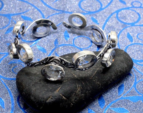 VALENTINO Bracciale gioiello argento sterling 925 pietra preziosa topazio bianco regolabile