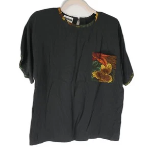 NWT Vintage Gantos Women's Rayon Blouse Black with Floral Pocket Size L - Imagen 1 de 10