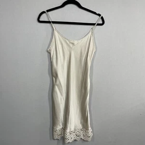 Intimissimi Lingerie Satin Slip Dress Women M Beige Lace Trim Knee Classic - Picture 1 of 8