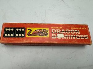 Halsam Dragon Dominoes Wooden Double Six 28 Pieces No. 622 Vintage Complete Set