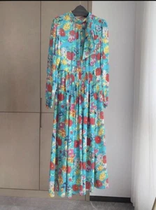 LK Bennett Blue Floral Real Silk Dress with Tie Size 8 10 Two Layers - Picture 1 of 13