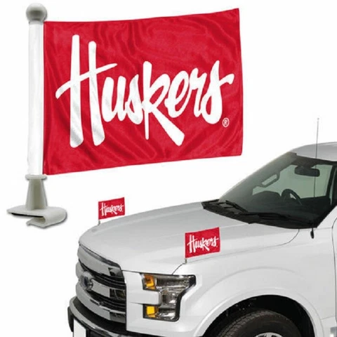 Nebraska Cornhuskers Ambassador Flags, Set of 2, Car Auto Truck Trunk or Hood Cover