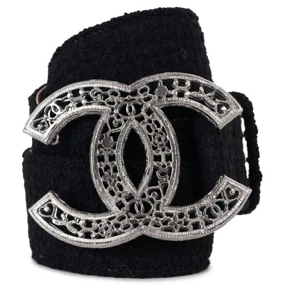 71496 Auténtico Cinturón CHANEL Negro 08A LONDRES CC FILIGRANA TWEED CINTURA 38 Foto 1 de 4
