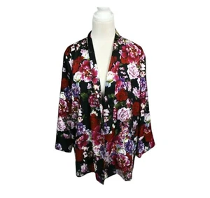 Decjuba Jacket size XS/S Black Floral Print Open Front Long Sleeve Polyester - Picture 1 of 10
