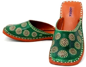 Women Leather Mojari Juti Slipper Khussa Shoes Handmade Punjabi Flip Flop Jutti - Picture 1 of 7