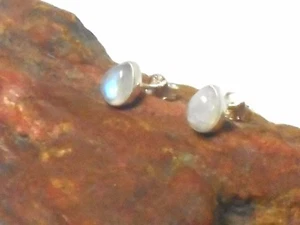 Pendientes de tachuelas de piedras preciosas 925 Fiery Rainbow LUNARSTONE - 5 x 7 mm - Imagen 1 de 6