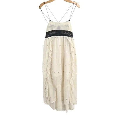 Платье Free People New Romantics размер 6 кремовое с цветочной вышивкой марлевое черное кружевное - Изображение 1 из 4