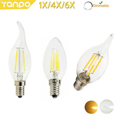 Dimmable E14 C35 Led Filament Light Bulbs High Halogen Room Bulb Vintage Living - Image 1 of 4