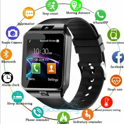 Touchscreen Wrist Smart Phone Watch Sports Call Text Fitness Tracker Sim SD Card - Image 1 of 4