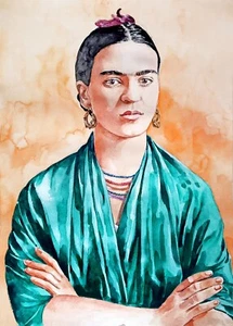 11,69 × 16,53" Frida Kahlo ~Secret~ watercolor SIGNED/DATED - Picture 1 of 1