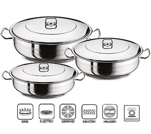 GASTRO Skillet Frying Saute Pan Shallow Casserole Pot With Lid Stainless Steel - Picture 1 of 8