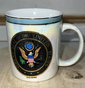 TOLLES SIEGEL DER VEREINIGTEN STAATEN KAFFEEBECHER TASSE SCHÖN PERLMUTT GOLD BLAU USA - Bild 1 von 8