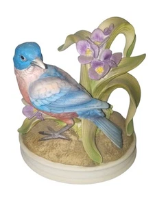 Blue Bird Andrea By Sadek Porcelain Figurine 6” Tall With Purple Flowers - Picture 1 of 5
