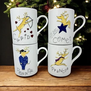 Pottery Barn Reindeer Coffee Mugs Set Of 4 Comet Cupid Prancer Donner Christmas - Picture 1 of 10