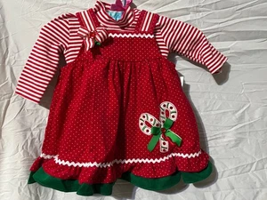 Vintage Rare Editions Gr. 12 Monate rot Weihnachten Pullover Kleid mit gestreiftem Body Anzug Neu mit Etikett - Bild 1 von 11