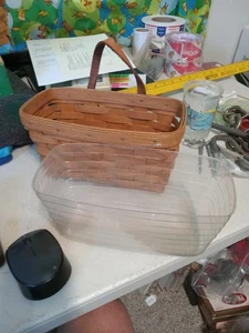 Cesta para llaves Longaberger con asas de cuero y protector de plástico - Imagen 1 de 6