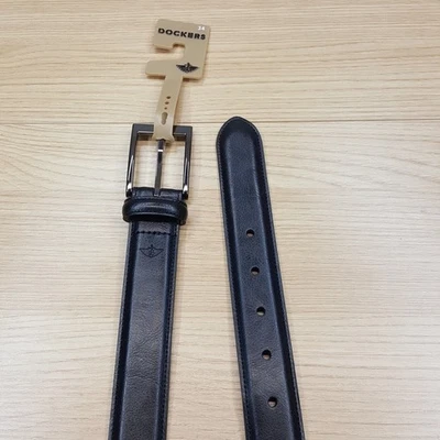 Ремень DOCKERS мужской размер 34 черный с покрытием кожа изысканная повседневная серебряная пряжка - Изображение 1 из 4