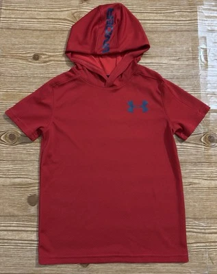 Under Armour Heatgear Loose Short Sleeve Red Hooded Pullover Boys Youth Medium - Image 1 of 4