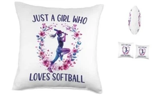 Just A Girl Who Loves Softball Cute Softball Lovers Gift Throw Pillow 18x18 - Picture 1 of 4