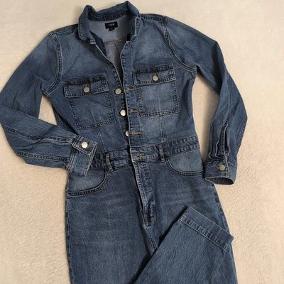Novo macacão jeans utilitário feminino 2 J Crew Factory jeans com colarinho elástico - Imagem 1 de 4