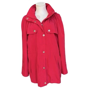 London Fog Full Zip Button Down Hooded Red Raincoat Jacket Windbreaker - Large - Picture 1 of 9