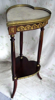 France 2nd Empire Flower Column Flower Stand Heart Table Wood Brass Marble - Image 1 of 4