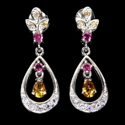 Pendientes de plata de ley 925 pera citrino rodolita tanzanita piedras preciosas joyería Foto 1 de 4