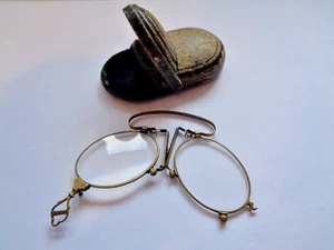Antique pince-nez Glasses with original Lether case Case c1850s Used - Picture 1 of 17