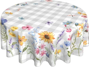 Mantel redondo 60 pulgadas flores y mariposas cuadros búfalo gris tela poliéster - Bild 1 von 12