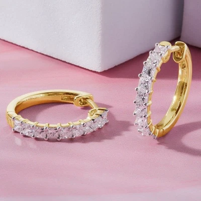 1.00 Ct Princess Cut Lab Grown Diamond Huggie Hoop Earrings 14K Yellow Gold - Image 1 of 4