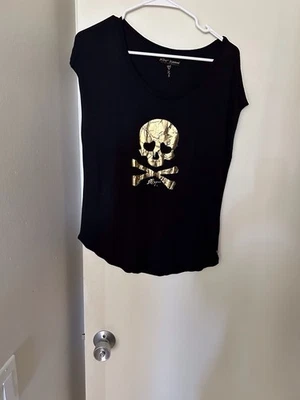 Camiseta Betsey Johnson Calavera Negra/Dorada Talla S Usada  Foto 1 de 4