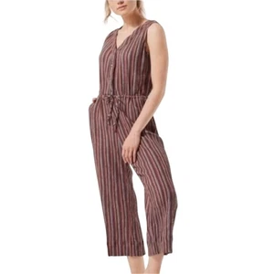 Mono para mujer Pact de algodón orgánico a rayas sin mangas con lazo cintura pierna ancha mediano - Imagen 1 de 9