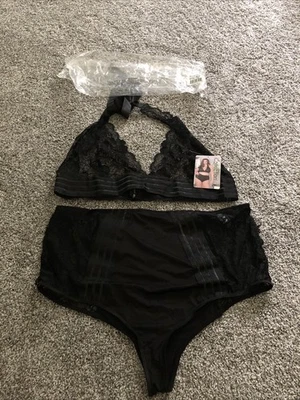 Conjunto de sujetador y bragas de encaje negro de 2 piezas de lencería ICollection - para mujer 3X, nuevo con etiquetas Foto 1 de 4